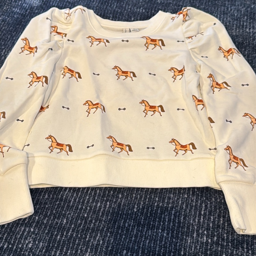 Janie and Jack Cream Horse Print Sweatshirt Sz 8